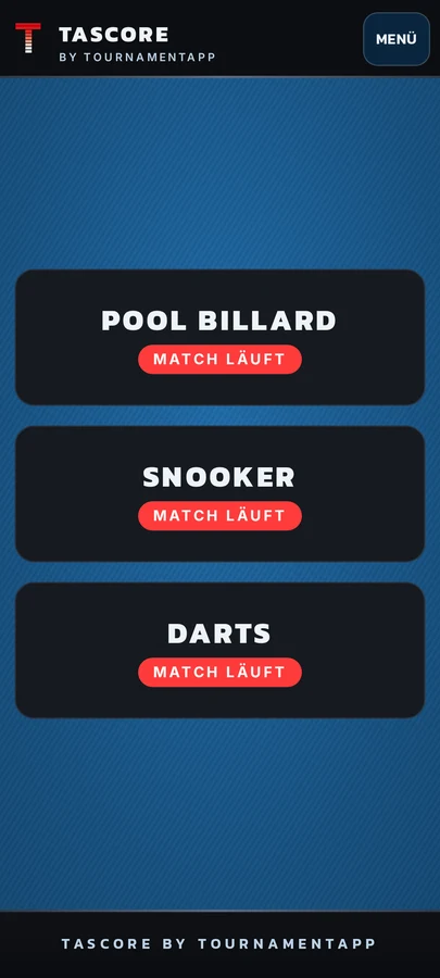 TaScore Sportauswahl mit laufenden Matches